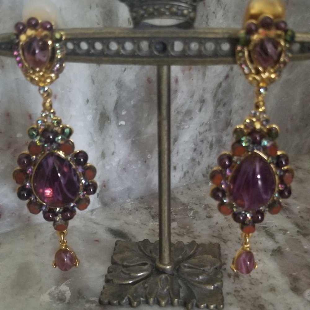 HOLIDAY STATEMENT JOSE & MARIA BARRERA PURPLE CRYSTAL DANGLE CHANDELIER EARRINGS